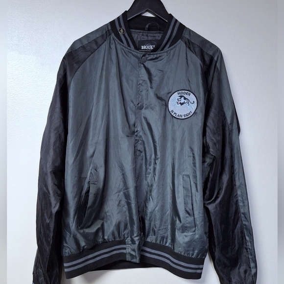 Brooklyn Standard Snap Mens Colorblock Button Bomber Wind Breaker Jacket w Pin - Picture 2 of 14